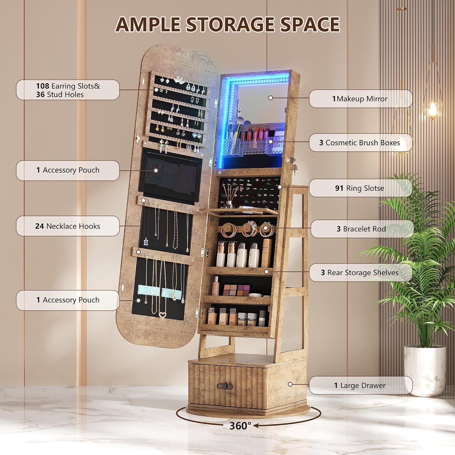 360 Swivel Jewelry Armoire Org - đánh giá và giá Full Length Mirror Jewelry Armoire