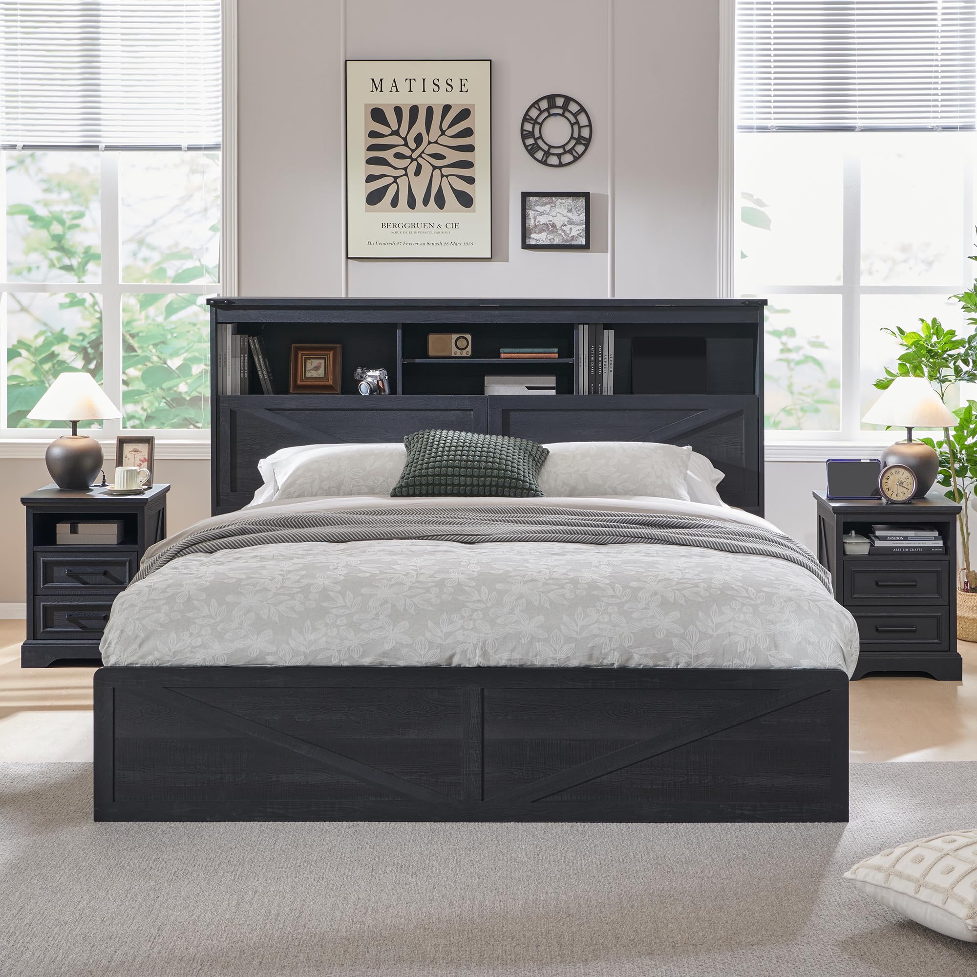 Farmhouse King Size Bed Frame  - đánh giá và giá King Size Bed Frame With Storage Drawers