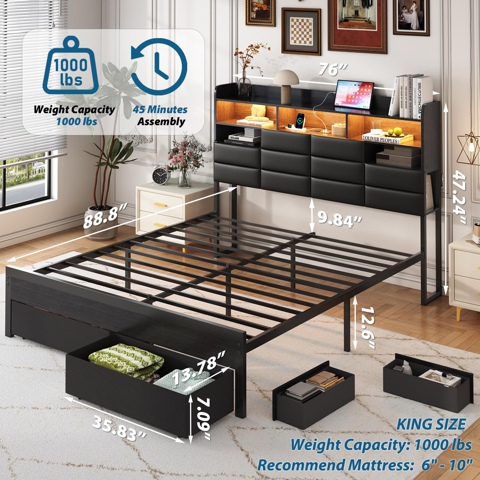 King Size Bed Frame with Stora - đánh giá và giá King Size Bed Frame With Storage Drawers