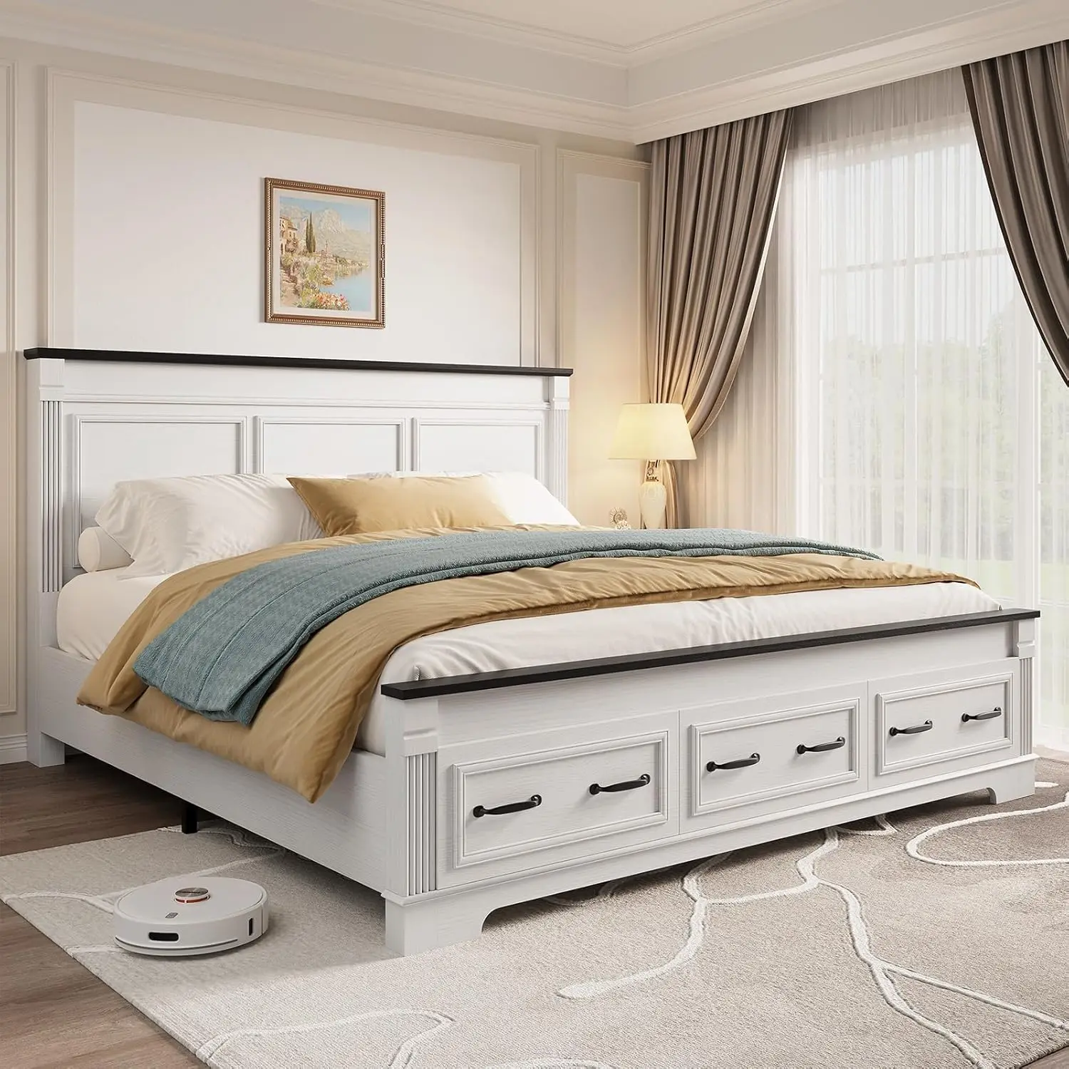 Farmhouse King Size Bed Frame  - đánh giá và giá King Size Bed Frame With Storage Drawers