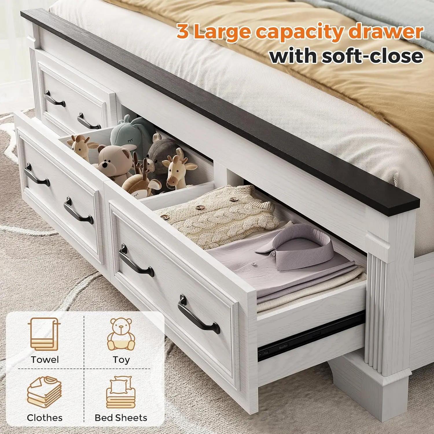 Farmhouse King Size Bed Frame  - đánh giá và giá King Size Bed Frame With Storage Drawers