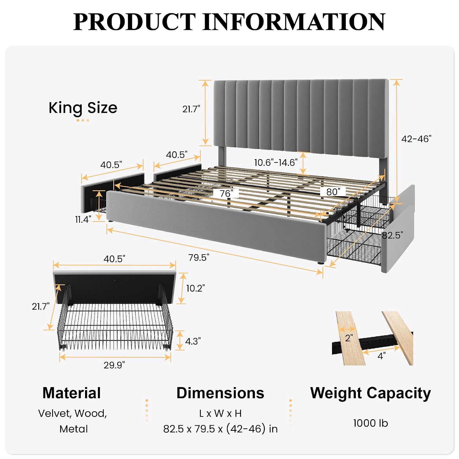King Size Platform Bed Frame w - đánh giá và giá King Size Bed Frame With Storage Drawers