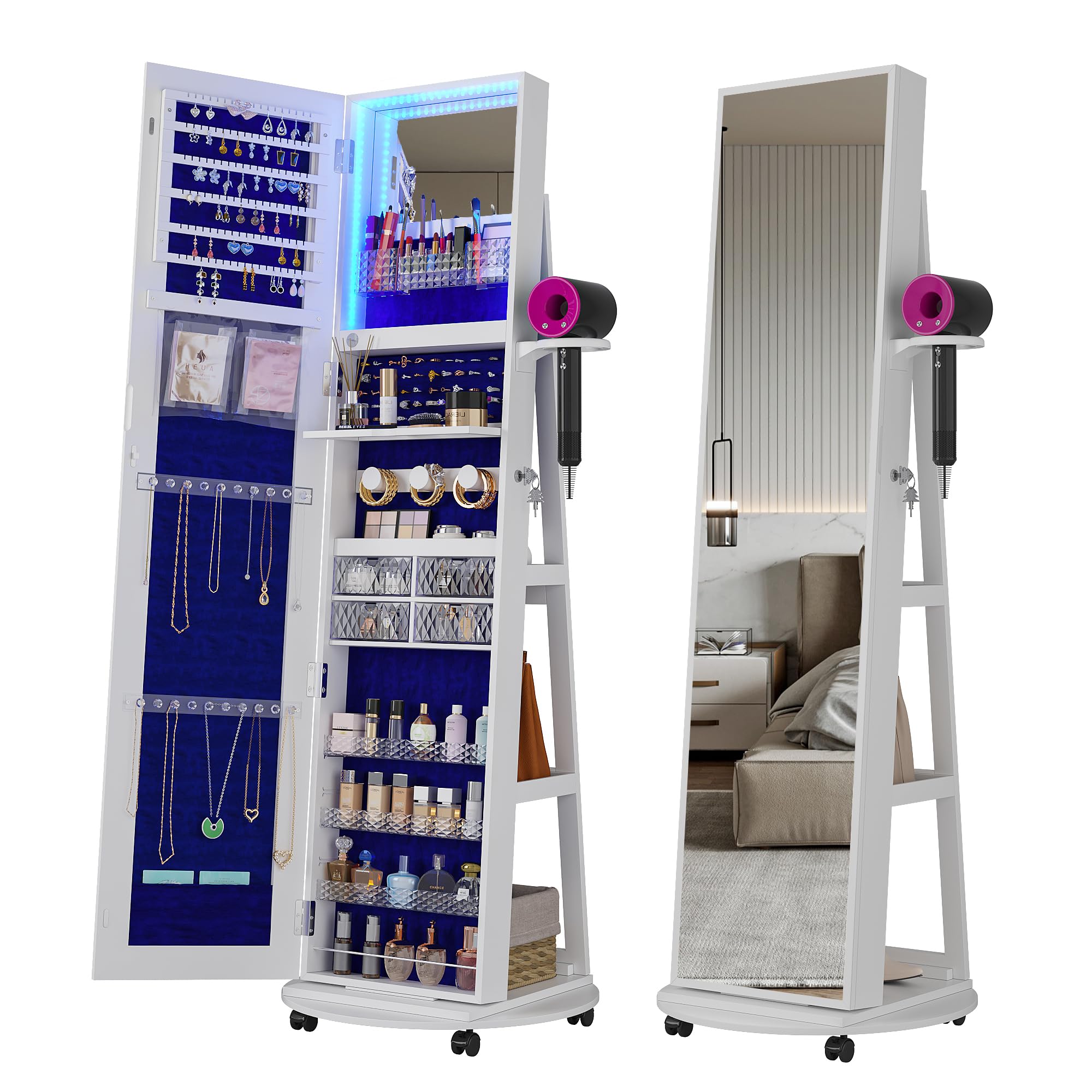 360° Swivel Jewelry Armoire wi - đánh giá và giá Full Length Mirror Jewelry Armoire