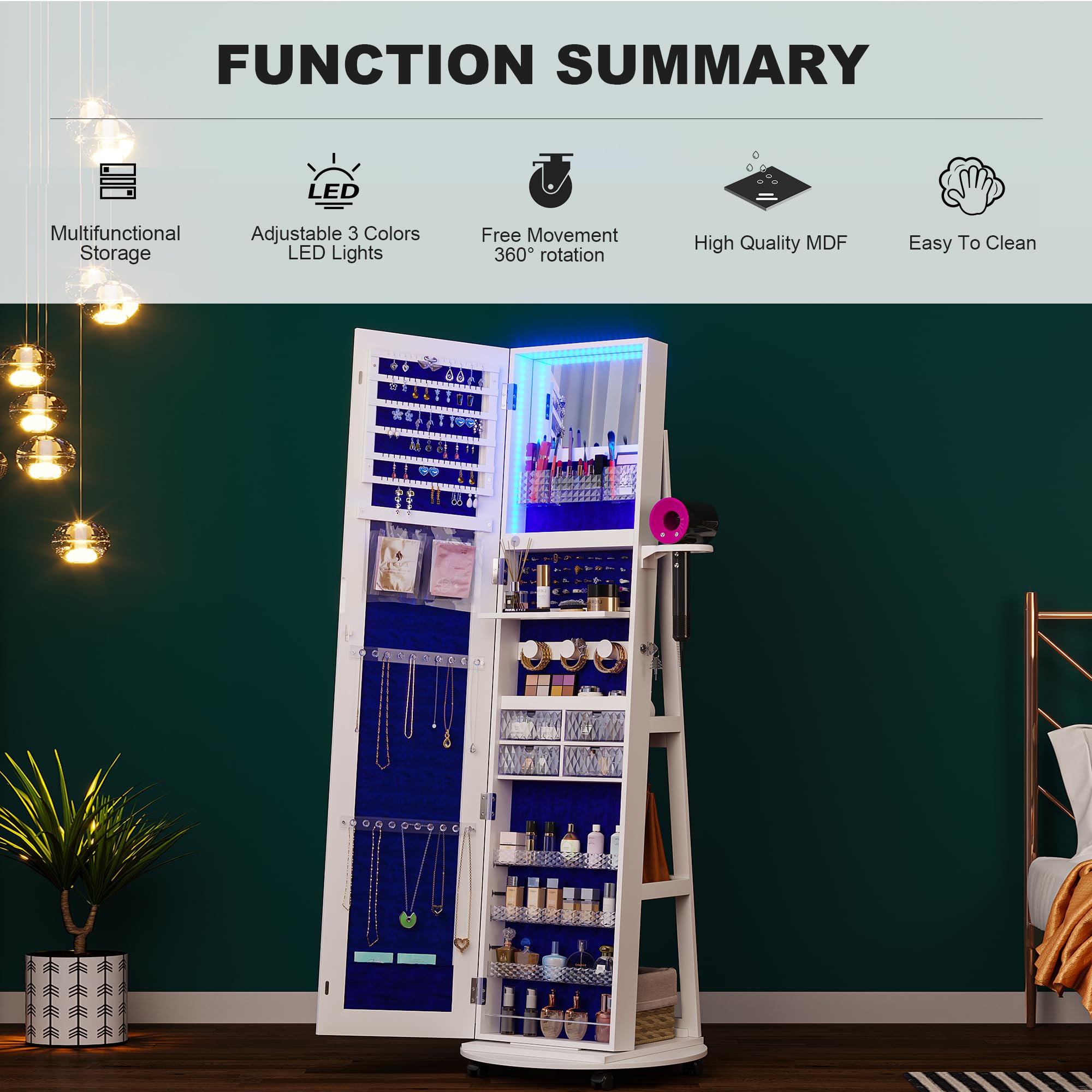 360° Swivel Jewelry Armoire wi - đánh giá và giá Full Length Mirror Jewelry Armoire