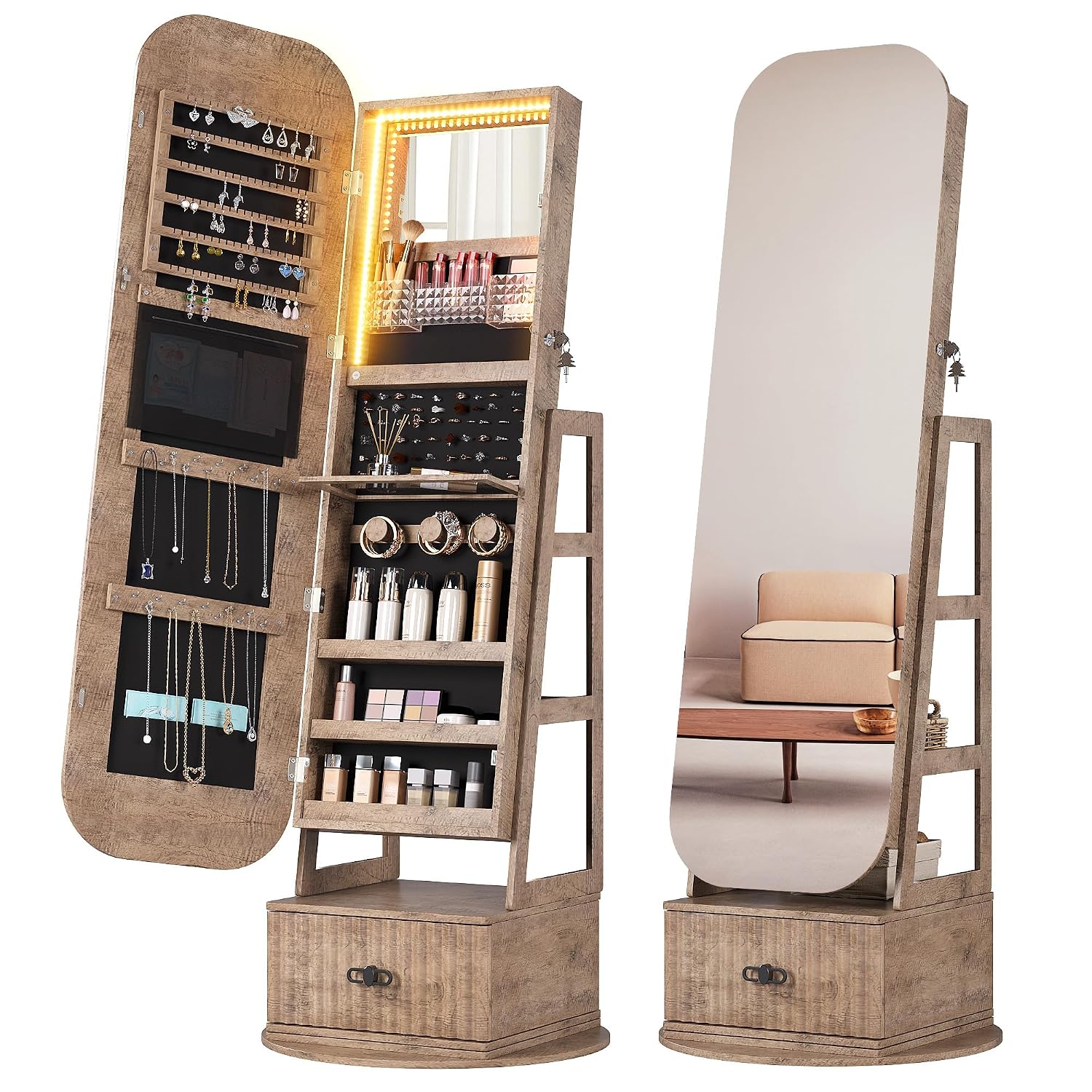 360 Swivel Jewelry Armoire Org - đánh giá và giá Full Length Mirror Jewelry Armoire