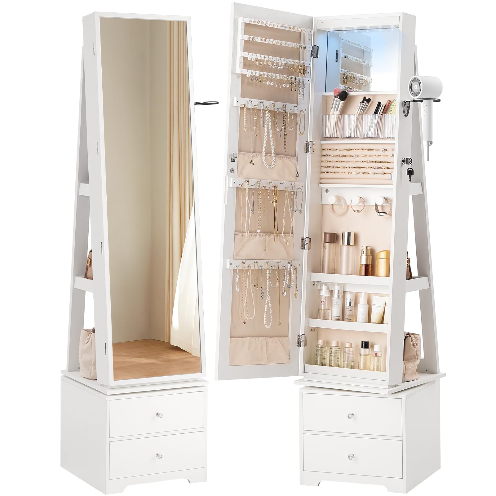 360° Swivel Jewelry Cabinet wi - đánh giá và giá Full Length Mirror Jewelry Armoire