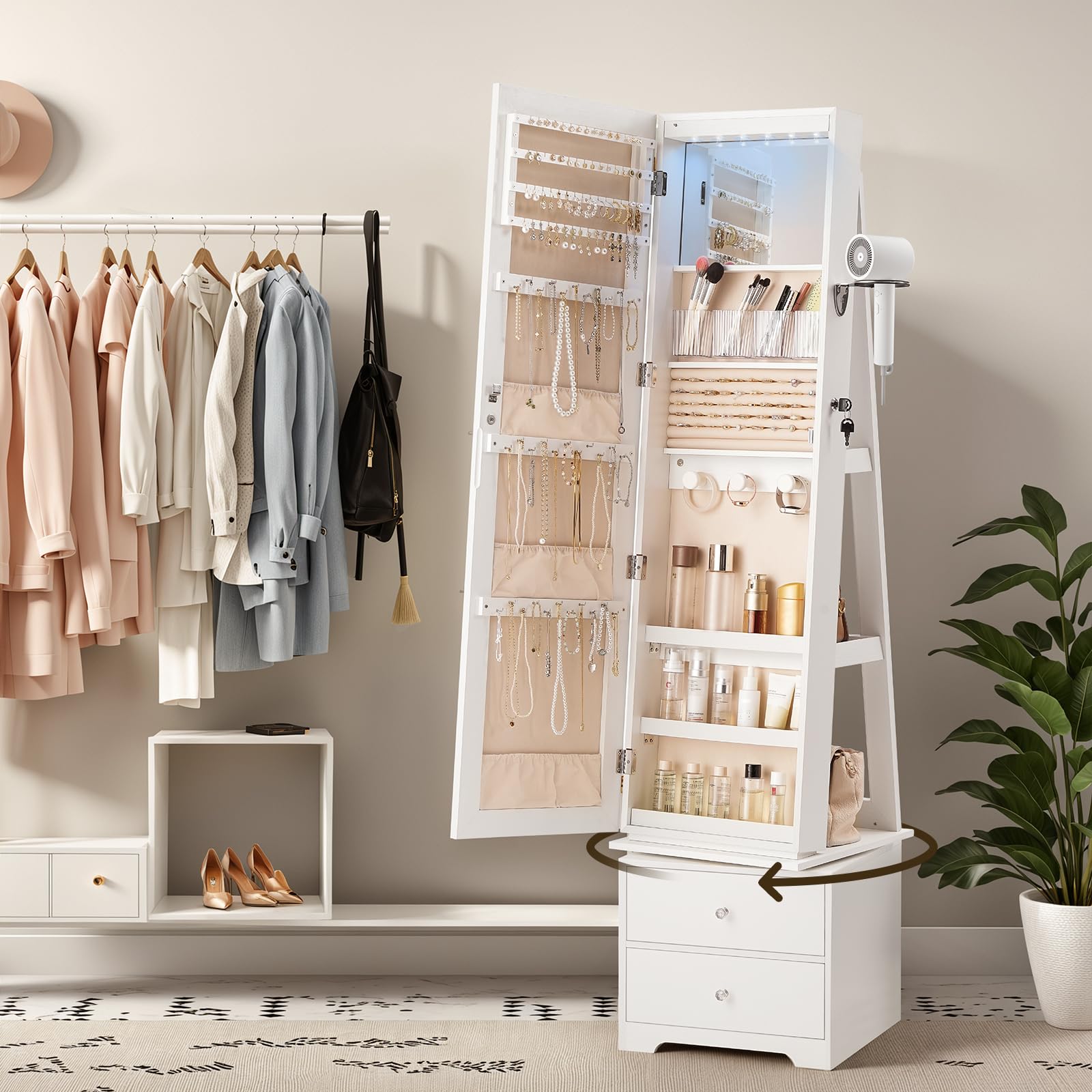 360° Swivel Jewelry Cabinet wi - đánh giá và giá Full Length Mirror Jewelry Armoire