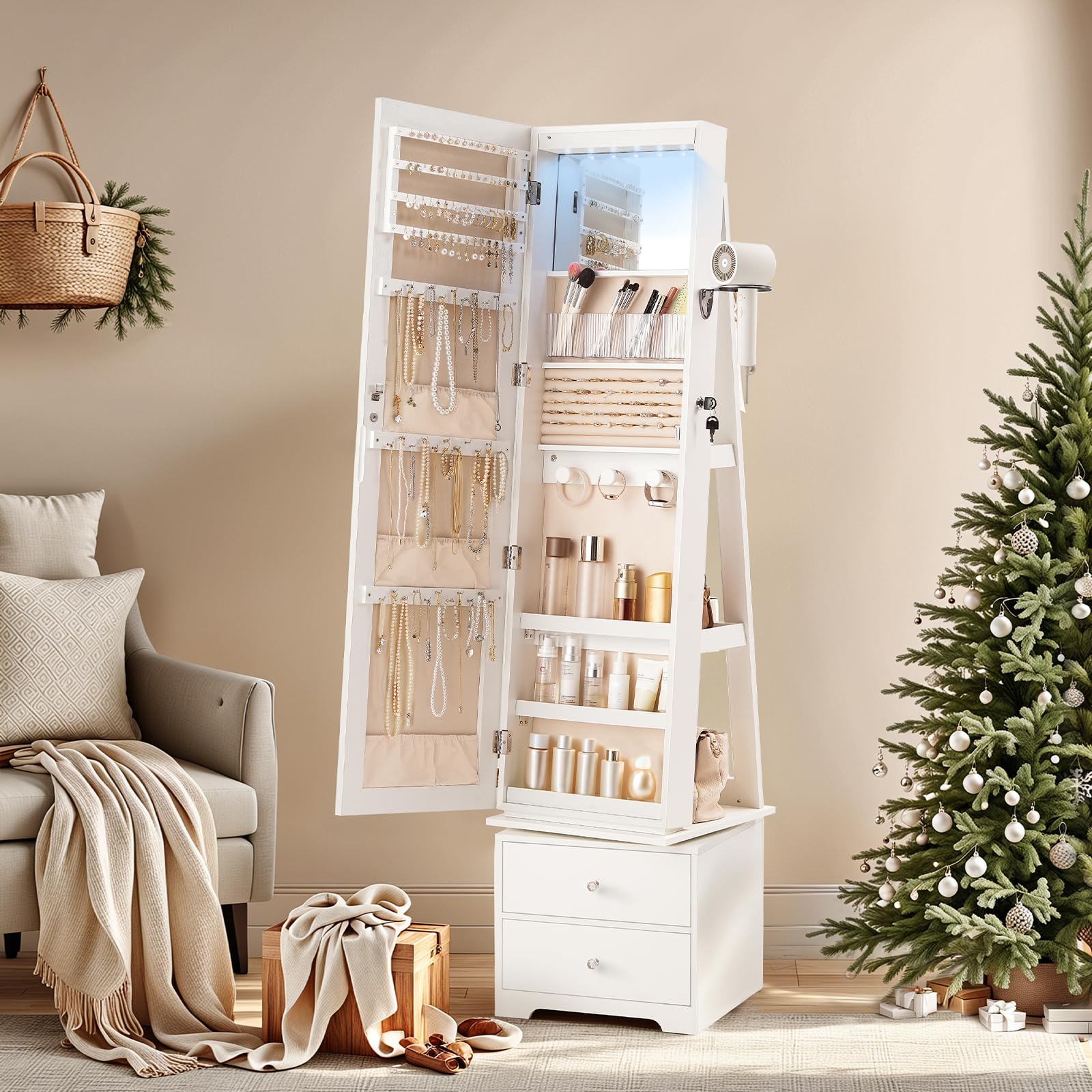 360° Swivel Jewelry Cabinet wi - đánh giá và giá Full Length Mirror Jewelry Armoire