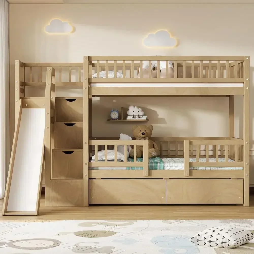 Twin Over Twin Wooden Bunk Bed - đánh giá và giá Bunk Bed With Stairs And Slide