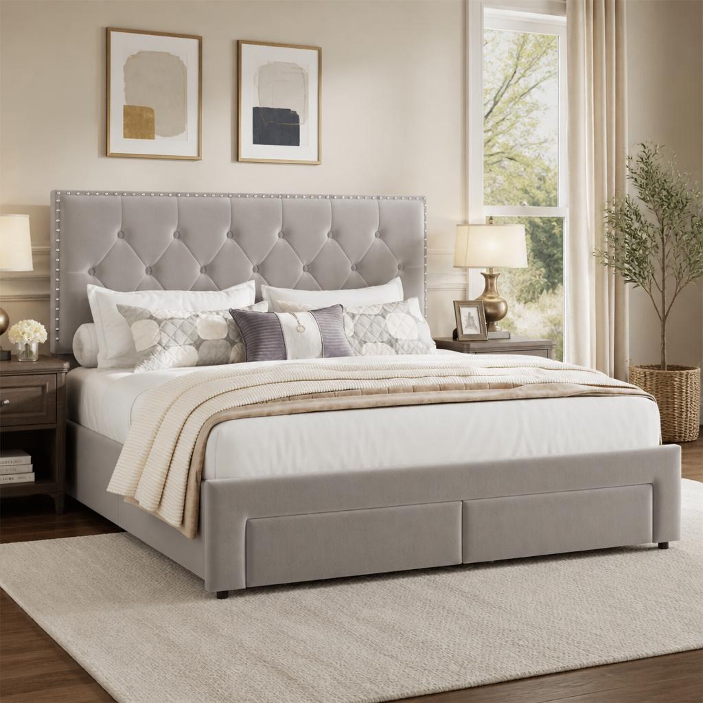 King Size Bed Frame with 2 Sto - đánh giá và giá King Size Bed Frame With Storage Drawers